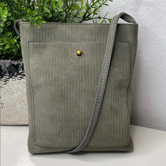 Madewell The Slim Brooklyn Crossbody Bag: Corduroy Suede Edition Frosted Willow‎ - Picture 1 of 15